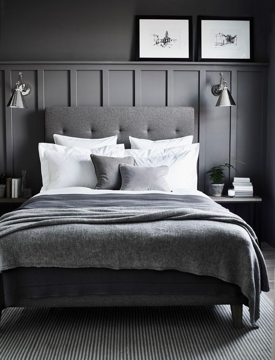 Black panel wall 2024 bedroom
